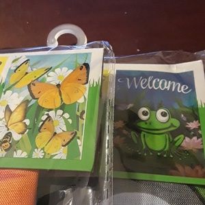 Set of 2 Small Butterfly Frog 12 x 18 Garden Flag